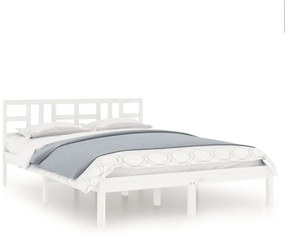 3105411 vidaXL Рамка за легло, бяла, дърво масив, 150x200 cм, King Size