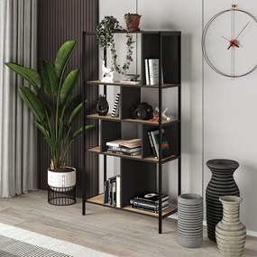 Книжна рафт Midi от меламин в копринен черен - сапфирен дъб 88x35x175см.