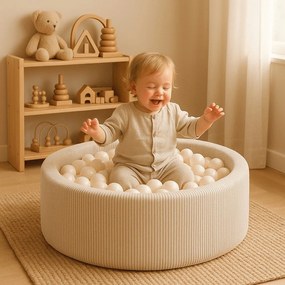 Кремав велурен басейн с топки ø 90x30 cm Montessori – Meowbaby