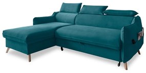 Ъглов разтегателен диван от тюркоазено кадифе (ляв ъгъл) Sweet Harmony - Miuform
