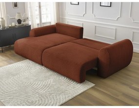 Разтегателен ъглов диван от рипсено кадифе в тухлен цвят (ляв ъгъл) Lucien – Bobochic Paris