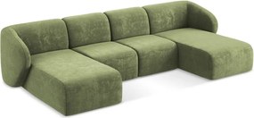 Зелен шенилов ъглов диван (U форма) Lani – Makamii