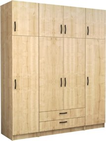 Victoria четирикрилен гардероб от меламин с надстройка в дъбов цвят 200×60×240 см