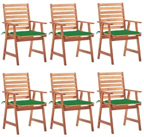 3078352 vidaXL Градински трапезни столове, 6 бр, с възглавници, акация масив
