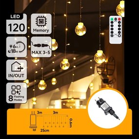 Aigostar - LED външна коледна гирлянда 120xLED/6W/230V/8 функции 3x0,6m IP44 топло бяло+дистанционно