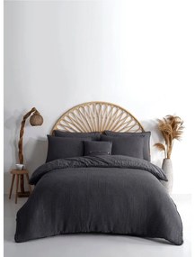 Антрацитно единично спално бельо от памук Renforcé 140x200 cm Waffle Striped – Mila Home Luxury