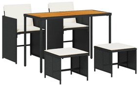 365085 vidaXL Градински трапезен комплект възглавници 5 части черен полиратан