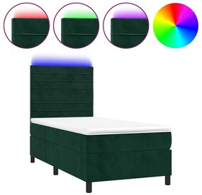 3136152 vidaXL Боксспринг легло с матрак и LED, тъмнозелено, 80x200 см, кадифе