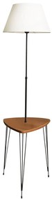 Бяла и естествена подова лампа с текстилен абажур (височина 147 cm) – Opviq lights