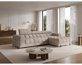 Бежов кадифен сгъваем/с място за съхранение ъглов диван (десен ъгъл) Felro – ELTAP