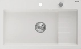 Mexen Omar гранитна мивка с 1 отделение 800 x 480 мм, бяла, сифон хром - 6520801005-20