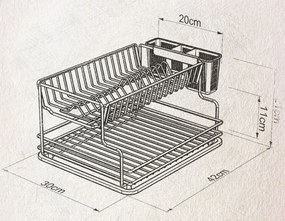 СУШИЛНИК ЗА СЪДОВЕ TEKNO TEL KB-005BP , 2 нива , хром-черно , 42 x 30 x 21 см