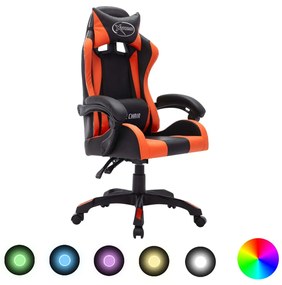 288002 vidaXL Геймърски стол RGB LED оранжево/черно изкуствена кожа