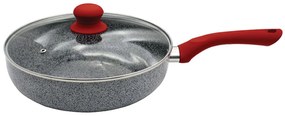 Дълбок тиган с капак ZEPHYR Actual line ZP 1319 NM24CD, 24х6.5 см, Мраморно-керамично покритие, Индукция, Сив/червен