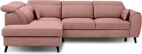 Розов кадифен разтегателен ъглов диван с място за съхранение (ляв ъгъл L форма) Noble – ELTAP