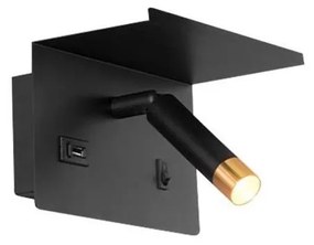 Стенно осветително тяло с рафт и USB зарядно 1xG9/35W/230V черно/златно