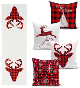 Комплект от 4 коледни калъфки за възглавници и покривка за маса Christmas Tartan - Minimalist Cushion Covers