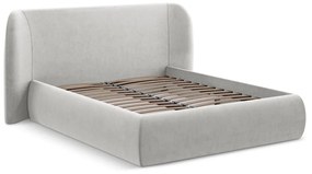 Светлосиво двойно тапицирано легло с място за съхранение и включена подматрачна рамка 140x200 cm Hauke – Makamii