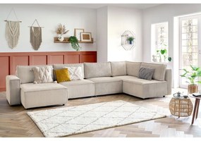 Кремав ъглов U-образен диван от велур, десен ъгъл Nihad modular - Bobochic Paris