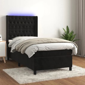 3139729 vidaXL Боксспринг легло с матрак и LED, черно, 100x200 см, кадифе