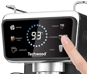 Еспресо машина Techwood TCA-1386EXN, 1350W, 20 bar, 1.5 л, 5 функции, Touch screen, Дюза за пара, Черен/Инокс