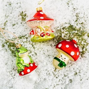 Стъклена ръчно изработена коледна украса ø 6 cm Mushroom House – Sass &amp; Belle