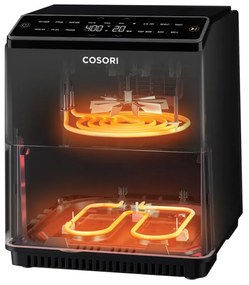 Фритюрник с горещ въздух Cosori Dual Blaze CAF-P681S, 1700 W, 6.4 л, 12 програми, 360 ThermoIQ, Двойни нагреватели, Черен