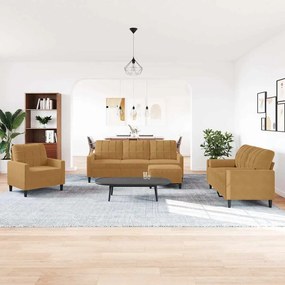 3278368 vidaXL Комплект дивани от 4 части с възглавници, кафяв, кадифе