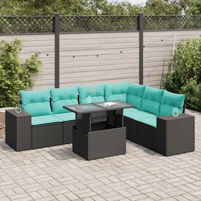 3326808 vidaXL Градински диван с възглавници 7 части черен полиратан акация