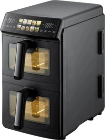 Двоен фритюрник с горещ въздух Just Perfecto JP-AF10DB, 2600 W, 10 л, 10 програми, 80-200 C, Rapid Hot Air Circulation, Синхронизирано готвене, Черен