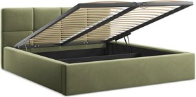 Зелено кадифено двойно легло 140x200 cm тапицирано с място за съхранение и включена подматрачна рамка Hiko – Makamii