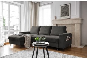 Тъмносив разтегателен ъглов диван от рипсено кадифе (ляв ъгъл) Lofty Lilly – Miuform