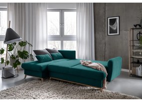 Тюркоазен разтегателен/с място за съхранение ъглов диван (ляв ъгъл) Scandic Lagom – Miuform