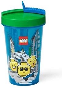 Синя чаша със зелен капак и сламка , 500 ml Iconic - LEGO®