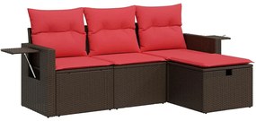 3325460 vidaXL Градински комплект с възглавници, 4 части, кафяв, полиратан