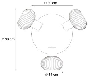 Модерен таванен прожектор златен с кехлибарено стъкло кръгъл 3-светлинен - Теди