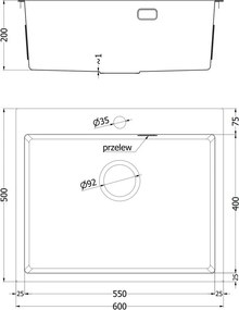 Mexen Solix кухненска мивка от неръждаема стомана с 1 отделение, 600 x 500 mm, инокс - 6408601000-01