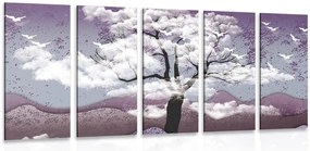 картини от 5 части – Дърво, обляно в облаци