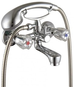 Стенен смесител за вана и душ " ДУНАВ " ICF 6001871C, месинг, хром, с душ, държач и шлаух, 16.8x12.85см