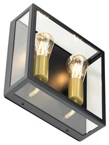 Външна стенна лампа черна и месинг 2-светлина - Rotterdam