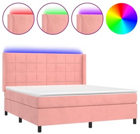 3139576 vidaXL Боксспринг легло с матрак и LED, розово, 160x200 см, кадифе
