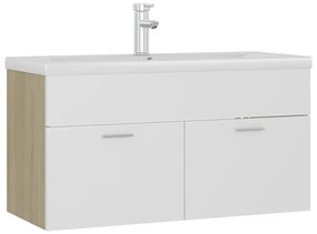 3071293 vidaXL Шкаф за баня с вградена мивка бяло и дъб сонома инженерно дърво