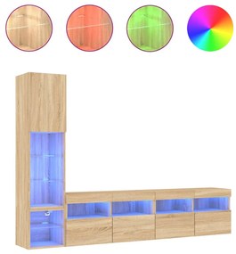3216713 vidaXL ТВ стенни модули с LED, 4 части, сонома дъб, инженерно дърво