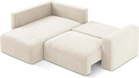 Кремав шенилов сгъваем/с място за съхранение ъглов диван (ляв ъгъл/L форма) Kona – Makamii