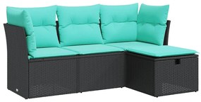 3325253 vidaXL Градински диван от 4 части с възглавници, черен, полиратан