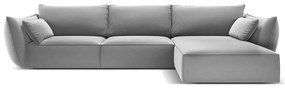 Светлосив кадифен ъглов диван (десен ъгъл) Vanda – Mazzini Sofas