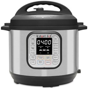 Мултикукър под нялагане Instant Pot DUO 6 112018201, 1000W, 5.7l, 13 програми, 7 функции, Система за безопасност, Сребрист/черен