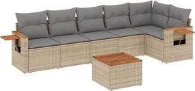 3259238 vidaXL Градински диван с възглавници, 7 части, бежов полиратан