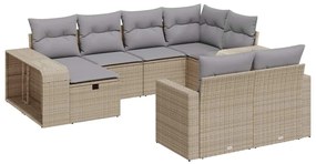 3326063 vidaXL Градински диван с възглавници, 10 части, бежов полиратан