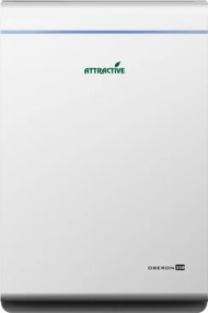 Пречиствател за въздух Attractive Oberon 350, 85W, За до 65 м2, 350 м3/ч, 3 скорости, WiFi, Йонизация, Интелигентни сензори, Дистанционно, Тъчскрийн, Бял/черен